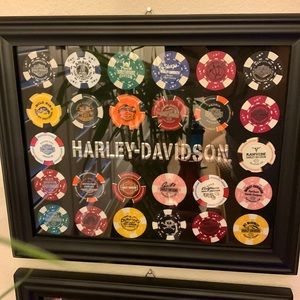 Harley Davidson Poker Chip Frames and Chi ps
